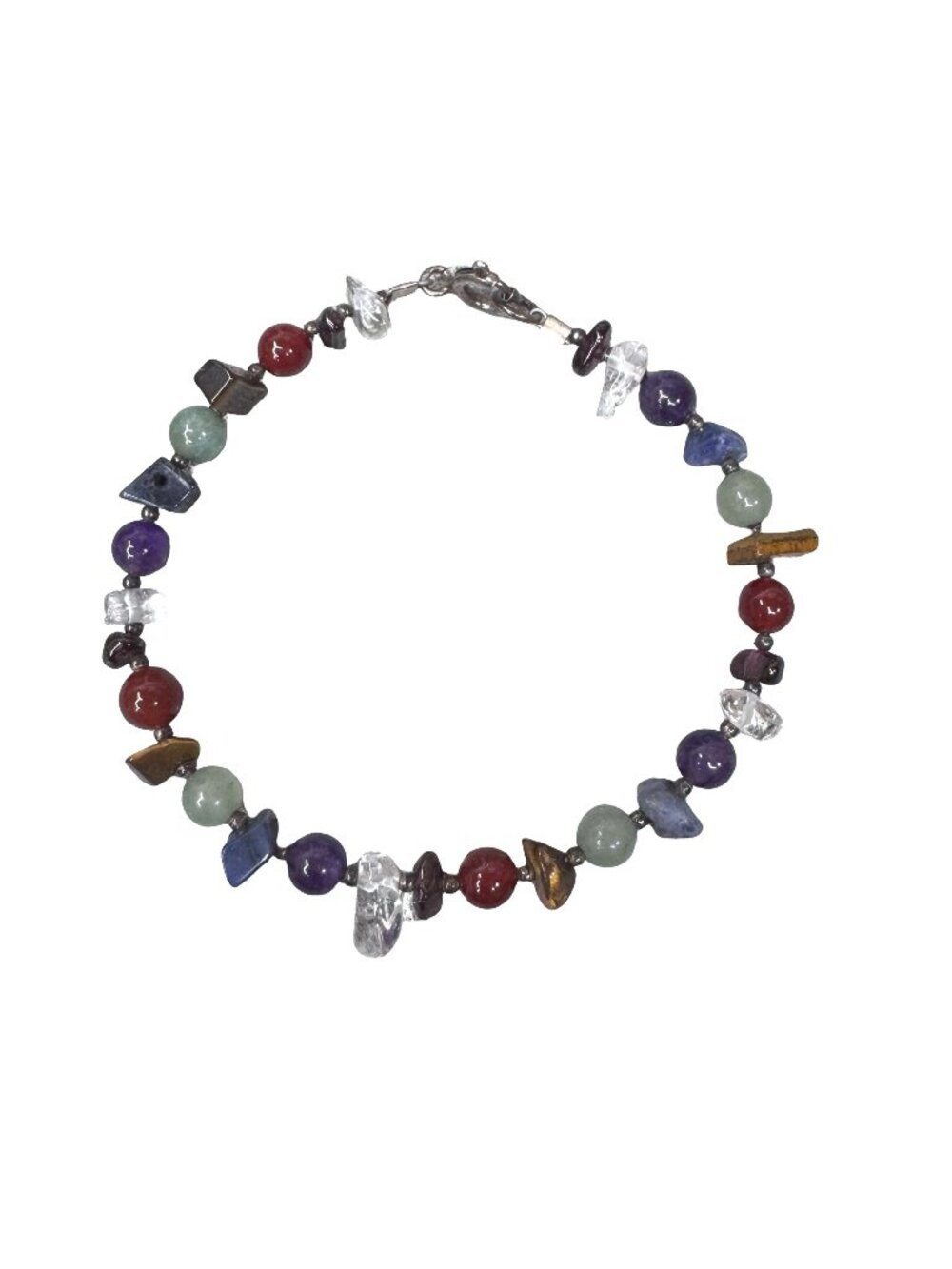 Multi Gemstone Sterling Silver Bracelet 925 8" Tigers Eye Amethyst ++ Beaded
